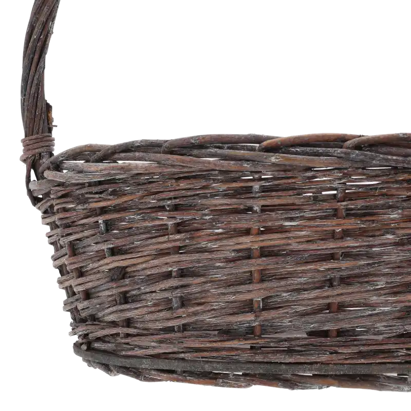 Zbliżenie na precyzyjny splot naturalnej wikliny, podkreślające estetykę i wykonanie kosza.