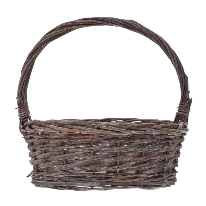 Naturalny brązowy kosz wiklinowy o wymiarach 32x33x24 cm z wygodną rączką, idealny do dekoracji rustykalnych i roślin.