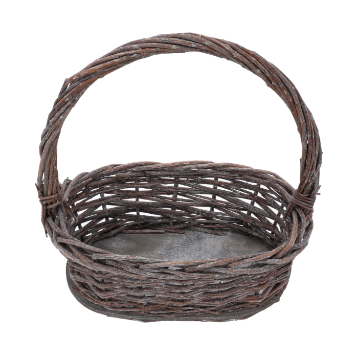 Brązowy kosz wiklinowy 29Hx28x19 cm z wygodną rączką, idealny do roślin i aranżacji rustykalnych, rozmiar S. Uniwersalna dekoracja całoroczna do domu i ogrodu.