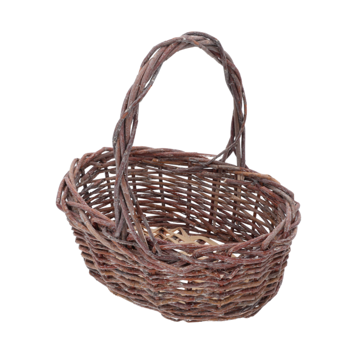 Owalny kosz wiklinowy S o wysokości 33 cm w naturalnym kolorze. Klasyczny model z rączką, idealny do roślin i dekoracji.