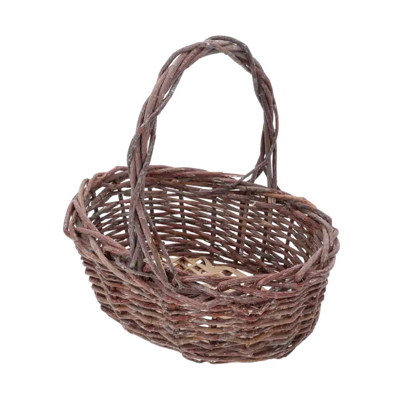 Owalny kosz wiklinowy S o wysokości 33 cm w naturalnym kolorze. Klasyczny model z rączką, idealny do roślin i dekoracji.