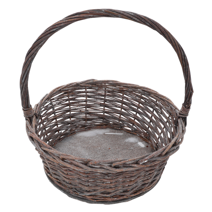 Okrągły kosz wiklinowy o średnicy 32 cm w rozmiarze L. Klasyczna dekoracja z naturalnej wikliny z rączką, idealna na Wielkanoc, kwiaty i upominki.