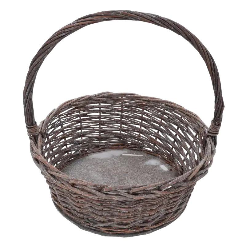 Okrągły kosz wiklinowy o średnicy 32 cm w rozmiarze L. Klasyczna dekoracja z naturalnej wikliny z rączką, idealna na Wielkanoc, kwiaty i upominki.