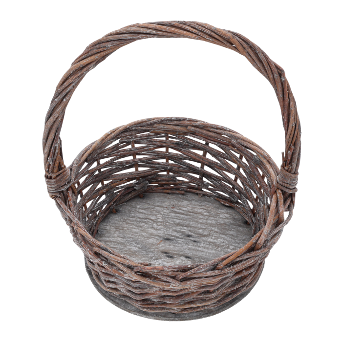 Okrągły kosz wiklinowy ⌀ 22 cm z naturalnej wikliny. Kompaktowy kosz w rozmiarze S o wysokości 10 cm, idealny jako baza do kompozycji kwiatowych.