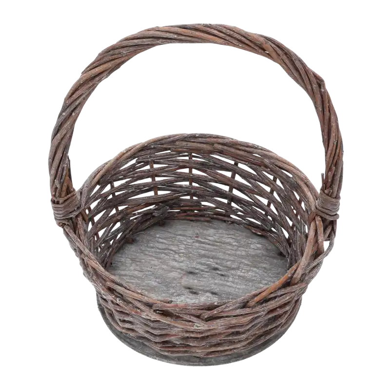 Okrągły kosz wiklinowy ⌀ 22 cm z naturalnej wikliny. Kompaktowy kosz w rozmiarze S o wysokości 10 cm, idealny jako baza do kompozycji kwiatowych.