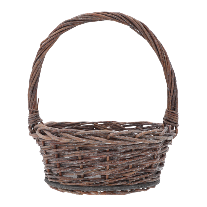 Pusty kosz wiklinowy ⌀ 22 cm o okrągłym kształcie, widoczny z profilu. Naturalny odcień wikliny pasuje do wielu domowych aranżacji.
