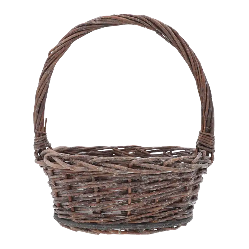Pusty kosz wiklinowy ⌀ 22 cm o okrągłym kształcie, widoczny z profilu. Naturalny odcień wikliny pasuje do wielu domowych aranżacji.