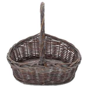 Naturalny kosz wiklinowy L o wymiarach 36x36x30 cm z jedną rączką, prezentowany na czystym białym tle w ujęciu od frontu.