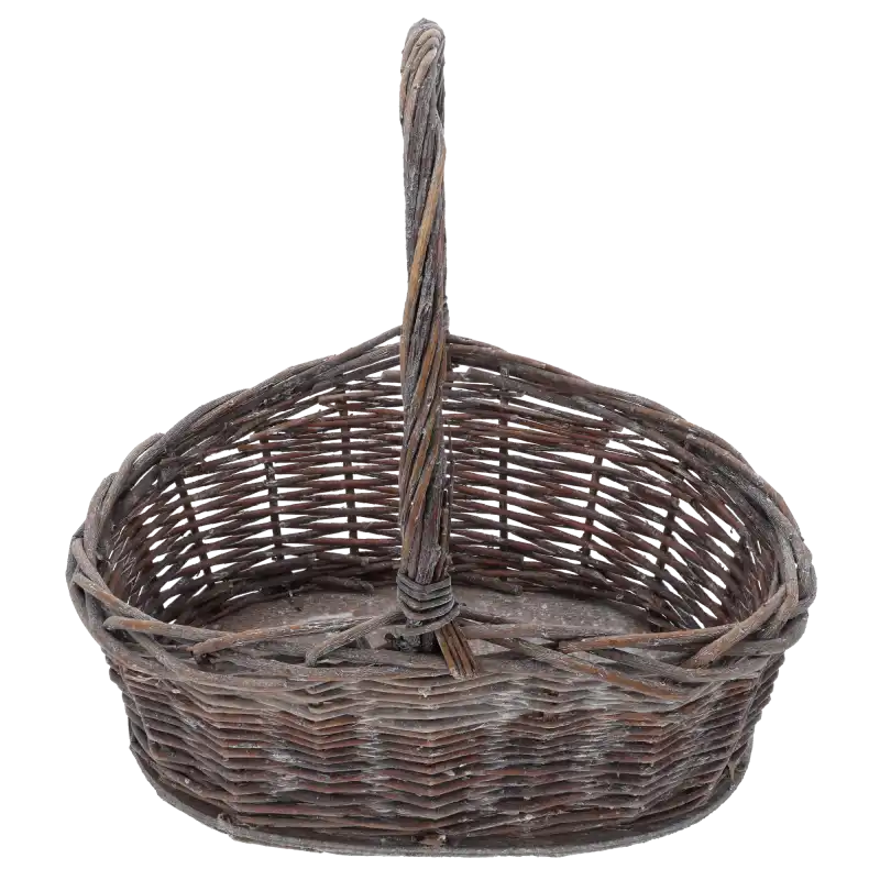 Naturalny kosz wiklinowy L o wymiarach 36x36x30 cm z jedną rączką, prezentowany na czystym białym tle w ujęciu od frontu.