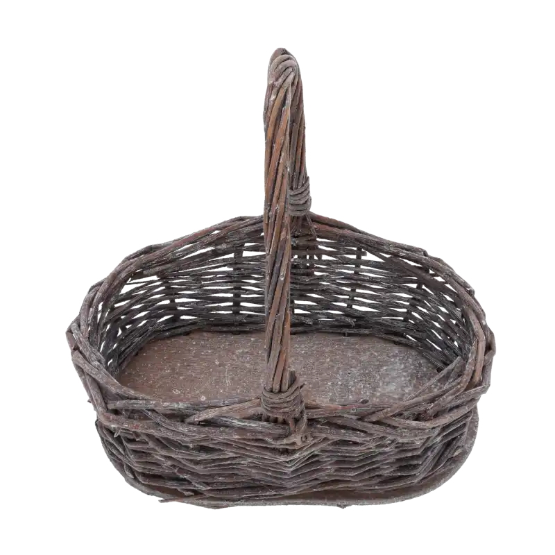 Kosz wiklinowy S o wymiarach 26x21 cm widziany z góry, ukazujący owalną formę i stabilne dno z wikliny.