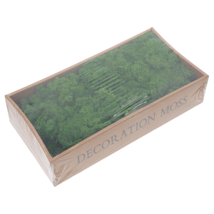 Ciemnozielony mech chrobotek 500g w estetycznym pudełku. Naturalny chrobotek reniferowy w głębokim odcieniu zieleni, gotowy do tworzenia dekoracji florystycznych.
