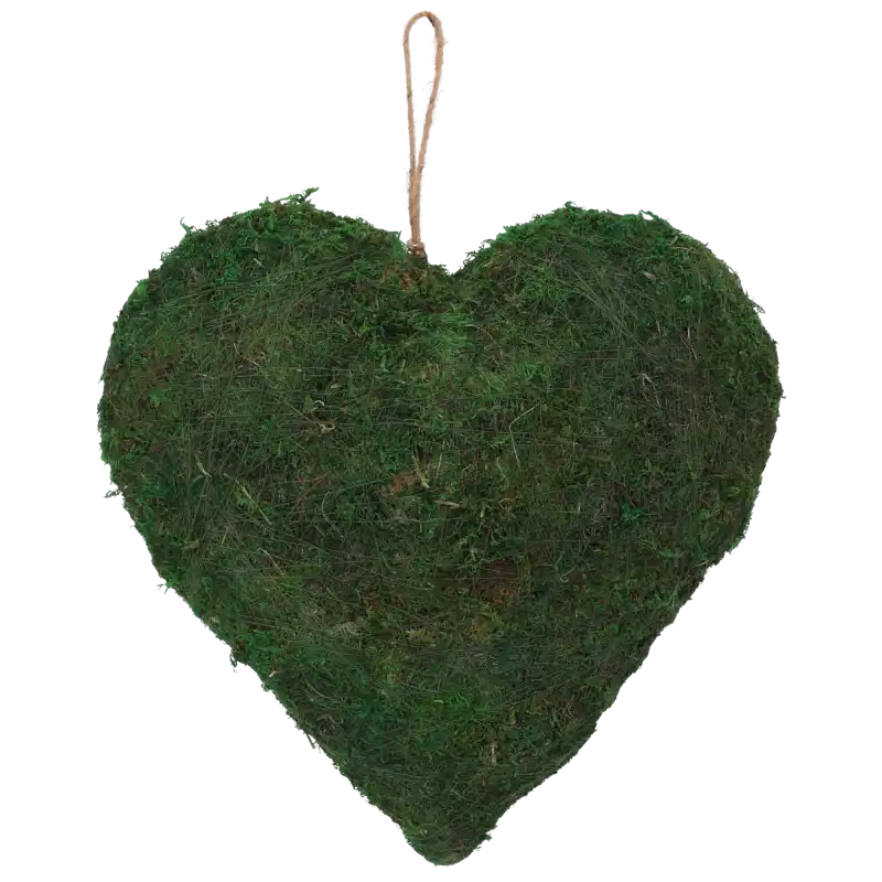 Zawieszka serce z mchu o średnicy 40 cm. Naturalna dekoracja o realistycznej strukturze, idealna jako artykuły dekoracyjne do zawieszenia w domu lub na wesele.