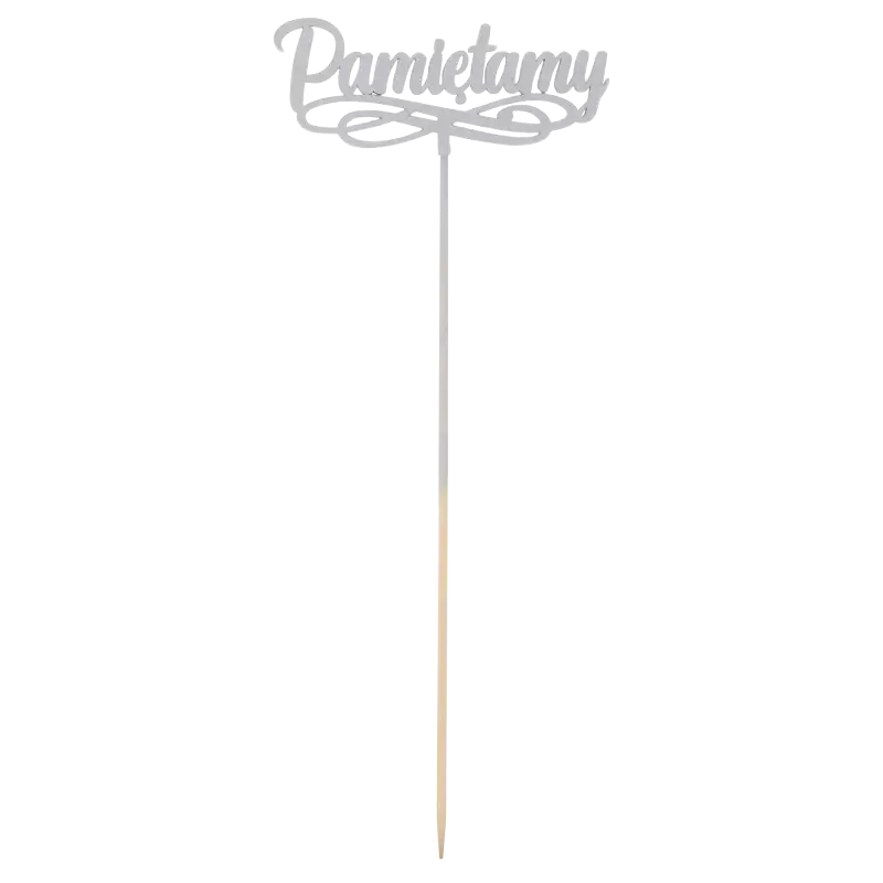 Widok w pełnej skali na szary topper z drewna o długości 32 cm, podkreślający jego smukłą konstrukcję do wbijania w ziemię.