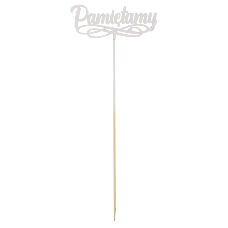 Drewniany piker Pamiętamy o łącznej długości 32 cm. Możliwość samodzielnego skrócenia patyczka do wymaganej wysokości.