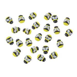 Zestaw 24 samoprzylepnych naklejek pszczółek o wymiarach 2x1,5 cm. Doskonałe artykuły dekoracyjne do zdobienia słoików, kartek i aranżacji roślinnych.