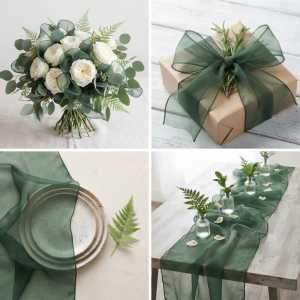 Zielona organza 35 cm x 10 y jako elegancki element dekoracyjny w bukietach, na prezentach i jako bieżnik na stole.