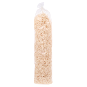 Wypełniacz z wełny drzewnej 350g w przezroczystym opakowaniu. Naturalny materiał do pakowania prezentów i tworzenia efektownych kompozycji dekoracyjnych.