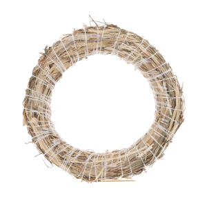 Naturalny wianek podkład ze słomy o średnicy 20 cm, widoczny na wprost. Uniwersalna baza do stroików i kompozycji florystycznych DIY.