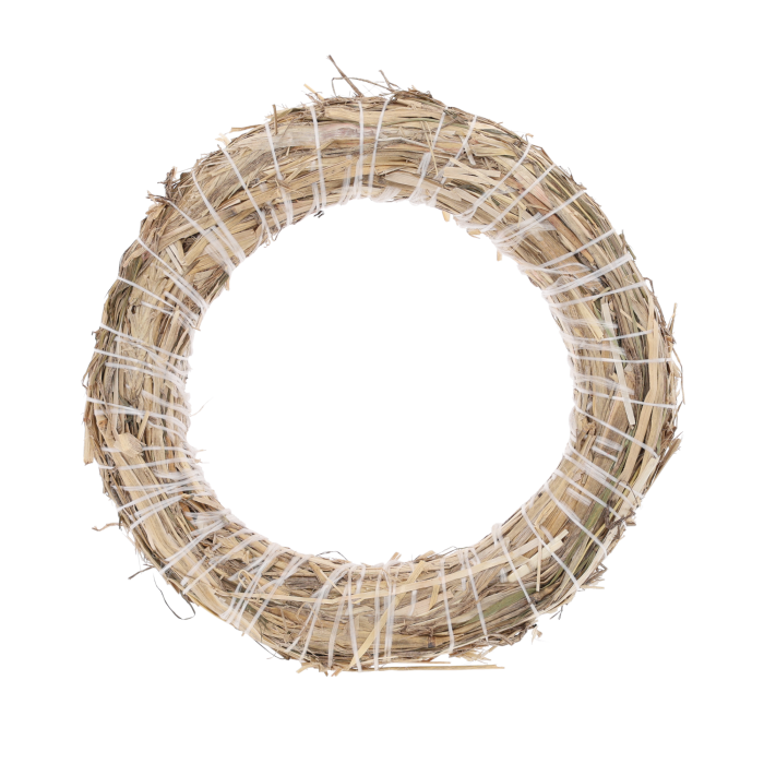Naturalny wianek podkład ze słomy o średnicy 20 cm, widoczny na wprost. Uniwersalna baza do stroików i kompozycji florystycznych DIY.