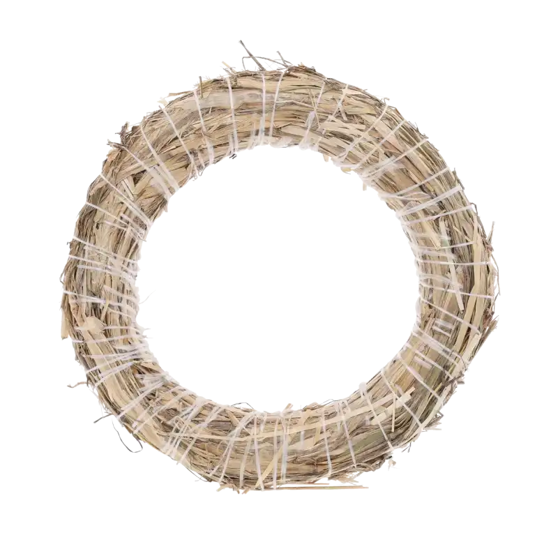Naturalny wianek podkład ze słomy o średnicy 20 cm, widoczny na wprost. Uniwersalna baza do stroików i kompozycji florystycznych DIY.