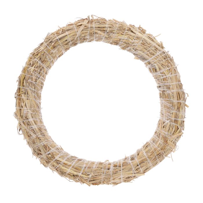 Naturalny wianek podkład ze słomy o średnicy 35 cm. Lekka i uniwersalna baza do stroików, idealna do samodzielnego ozdabiania kwiatami lub szyszkami.