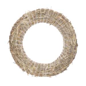 Naturalny wianek podkład ze słomy o średnicy 45 cm to uniwersalna baza do tworzenia stroików i ozdób florystycznych. Lekka konstrukcja owinięta drutem ułatwia mocowanie dekoracji.