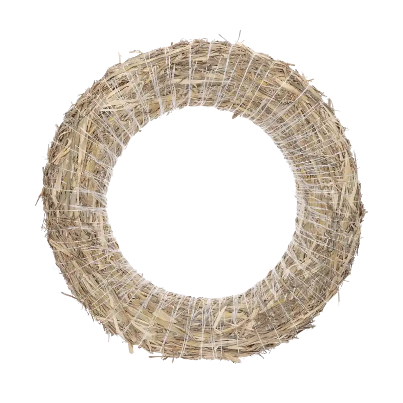Naturalny wianek podkład ze słomy o średnicy 45 cm to uniwersalna baza do tworzenia stroików i ozdób florystycznych. Lekka konstrukcja owinięta drutem ułatwia mocowanie dekoracji.