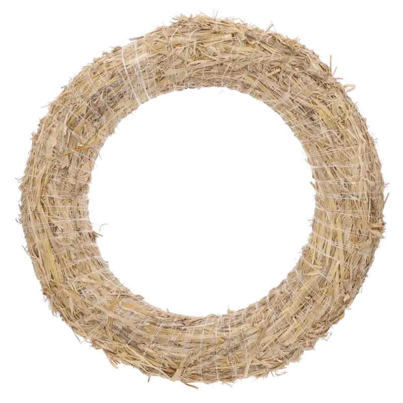 Wianek podkład ze słomy o średnicy 50 cm, widoczny na wprost. Naturalna baza do stroików, idealna do ozdabiania kwiatami i suszem.
