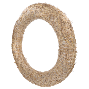 Słomiany podkład do wianków o średnicy 80 cm, widoczny w lekkim skosie, ukazujący owalny kształt i naturalną strukturę.