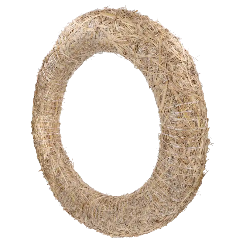 Słomiany podkład do wianków o średnicy 80 cm, widoczny w lekkim skosie, ukazujący owalny kształt i naturalną strukturę.