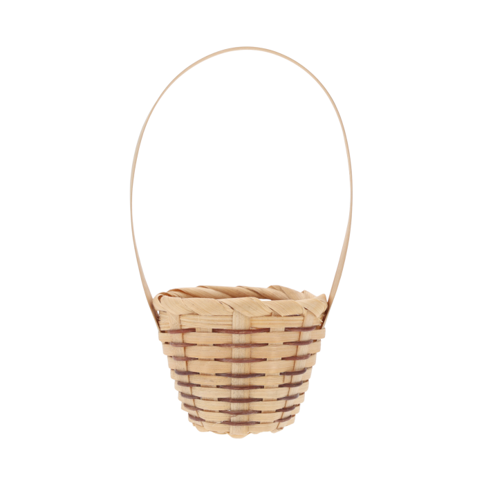 Mini koszyczek bambusowy o wysokości 15 cm, ręcznie wyplatany z naturalnego materiału, idealny jako baza dla kompozycji kwiatowych.
