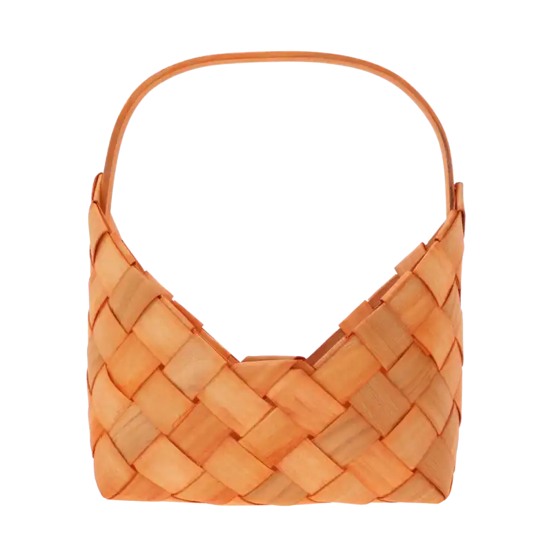Pomarańczowa torba dekoracyjna 22x12 cm wykonana z plecionych naturalnych surowców, widoczna na czystym białym tle.