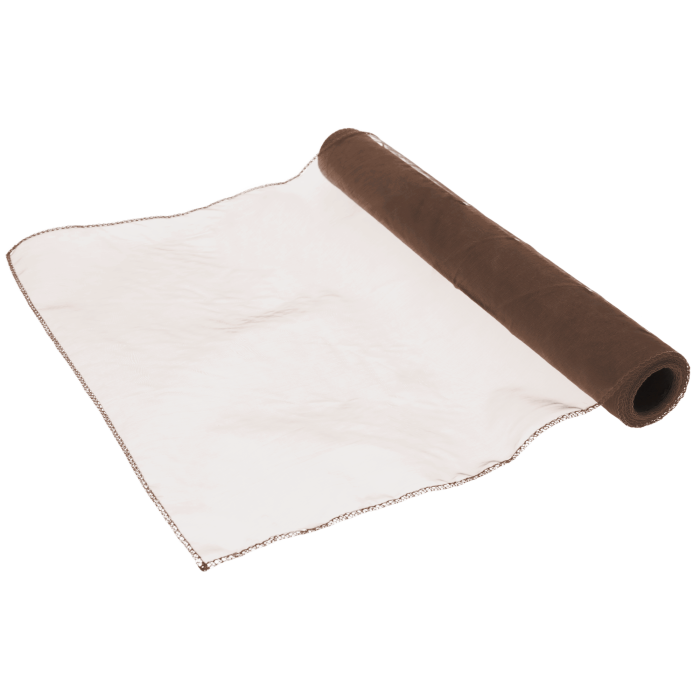 Brązowa organza na rolce 35 cm x 10 y to plastyczna tkanina dekoracyjna idealna do tworzenia kokard, dekoracji stołów i bukietów.