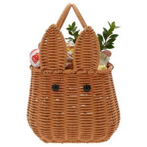 Wielkanocny koszyk 30 cm wypełniony świątecznymi dekoracjami, stanowiący bazę do wiosennych stroików.