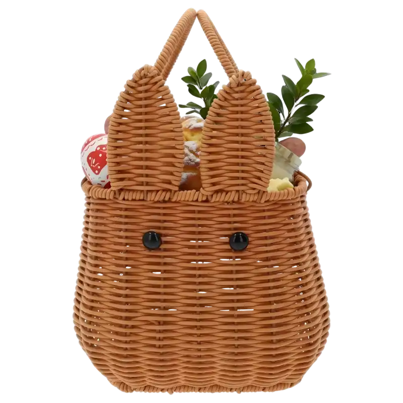 Wielkanocny koszyk 30 cm wypełniony świątecznymi dekoracjami, stanowiący bazę do wiosennych stroików.