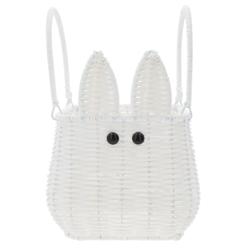 Biały koszyk wielkanocny z uszami zająca o wysokości 30 cm. Pleciony organizer na święconkę lub wiosenne dekoracje.