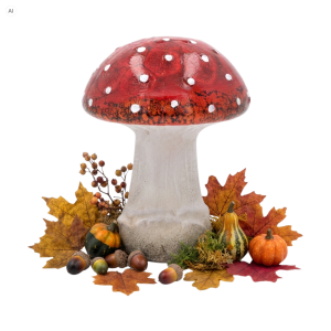 Figurka ceramiczna muchomor 16 cm, ujęta z nieco innej perspektywy niż na zdjęciu głównym, prezentująca detal nóżki.