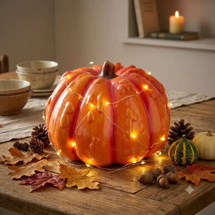 Duża dekoracyjna dynia 23 cm z poliresinu, pomarańczowa figurka jesienna do wnętrz, na taras, ganek, do restauracji, kawiarni i witryn, ozdoba na Halloween i jesienne stroiki, hurtownia florystyczna, sklep z dekoracjami