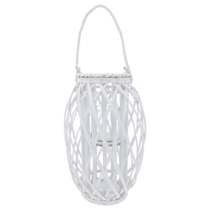 Lampion z wikliny w kolorze białym, prezentowany w pełnej wysokości 40 cm, gotowy do ustawienia jako ozdoba wnętrza.