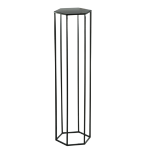 Czarny metalowy stojak heksagon o wysokości 100 cm. Prezentuje minimalistyczną konstrukcję z proszkowo malowanej stali, idealną jako kwietnik do nowoczesnych aranżacji wnętrz.