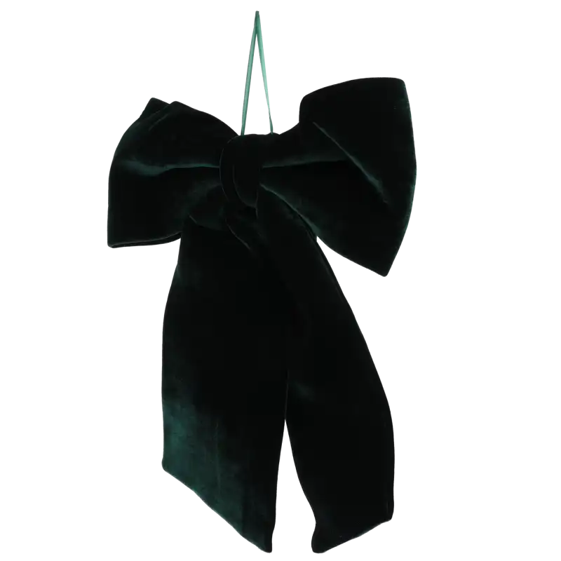Elegancka kokarda ozdobna w kolorze ciemnozielonym o wymiarach 50x37 cm. Klasyczna dekoracja do wnętrz i stroików.