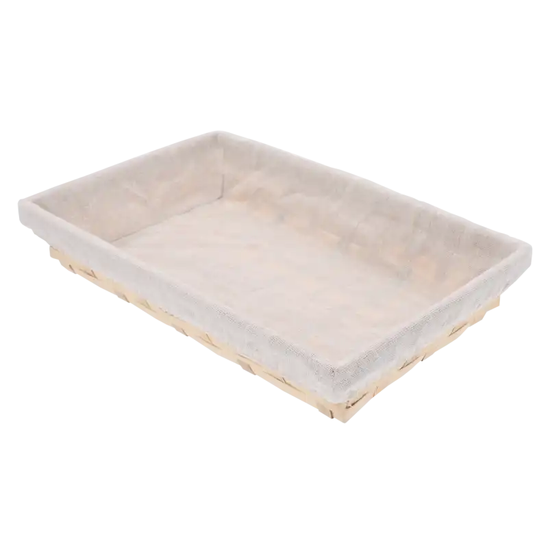 Kosz bambusowy z materiałem 32x22 cm to naturalny organizer, który idealnie sprawdzi się jako baza do prezentów, artykuł dekoracyjny lub koszyki z łuby łubianki.