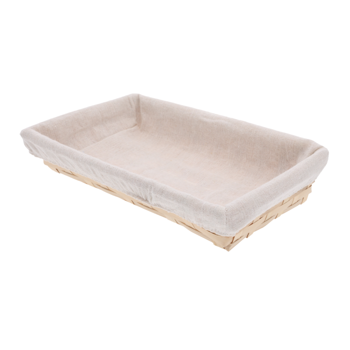 Pusty, prostokątny kosz bambusowy z wyjmowanym materiałem wewnątrz. Wymiary 18x29 cm sprawiają, że jest to idealny organizer do przechowywania przedmiotów w Twoim domu.