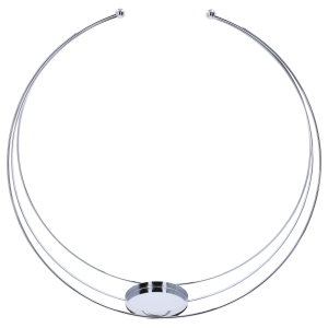 Srebrny metalowy stojak na kompozycje o wysokości 45 cm z okrągłą podstawką. Nowoczesna baza do dekoracji florystycznych w formie geometrycznej obręczy.