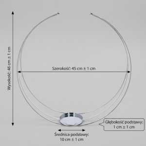 Graficzne przedstawienie wymiarów stojaka na kompozycje. Widoczna wysokość 45 cm oraz średnica podstawy 10 cm na jasnym tle.