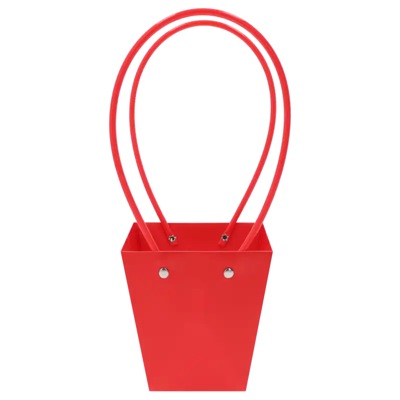 Czerwona torebka kwiatowa o wysokości 32 cm z wygodnymi uchwytami. Papierowe opakowanie na bukiety i rośliny doniczkowe w intensywnym kolorze.