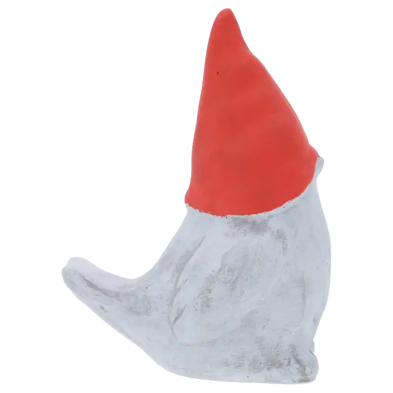 Profil ptaszka gipsowego z czerwoną czapką. Figurka o gładkiej strukturze, doskonała do stroików.
