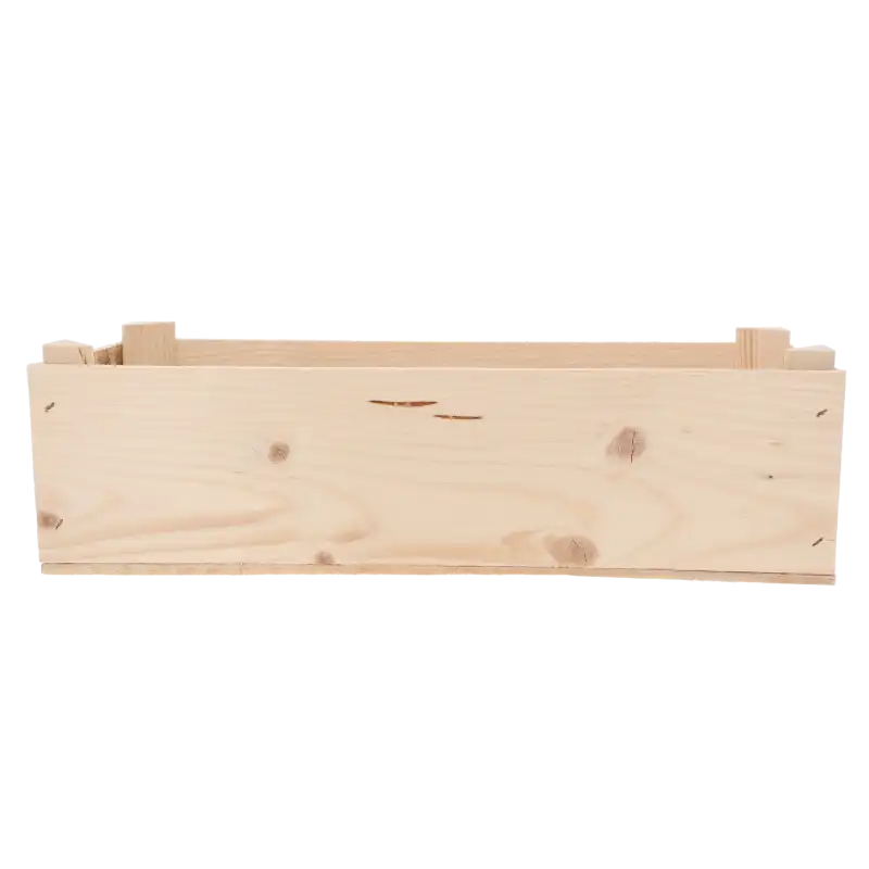 Naturalna skrzynka drewniana o wymiarach 40x15x12 cm to uniwersalna, prostokątna baza dekoracyjna o surowej fakturze drewna.