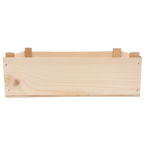 Prostokątna skrzynka drewniana naturalna o wymiarach 35x25x12 cm. Uniwersalna baza do dekoracji i kompozycji florystycznych.