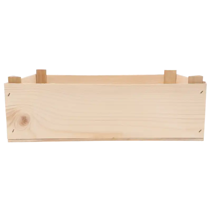 Prostokątna skrzynka drewniana naturalna o wymiarach 35x25x12 cm. Uniwersalna baza do dekoracji i kompozycji florystycznych.
